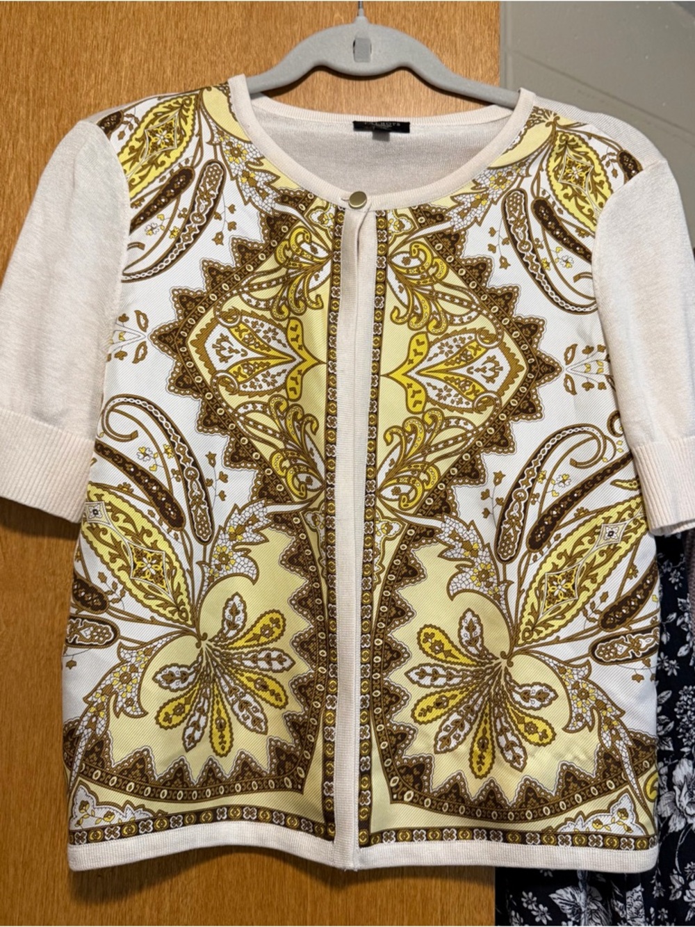 Talbots Cream, Yellow & Brown Paisley Silk Cardigan